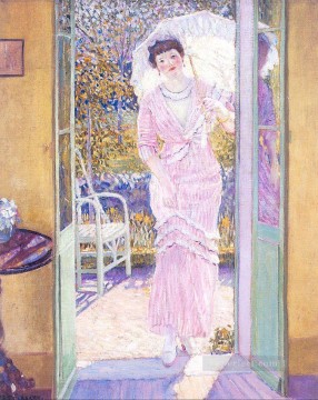  Morning Oil Painting - In the Doorway Good Morning Impressionist women Frederick Carl Frieseke